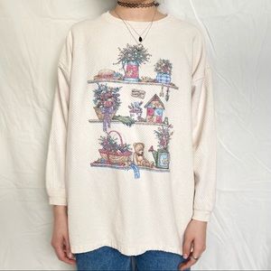 White crewneck grandma sweater with florals